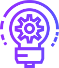 A purple light bulb with gears, perfect for an immersive training program.