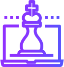 A purple icon featuring a chess piece for an immersive training program vendor.