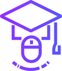 A purple logo with a graduation cap, representing an immersive training program vendor.