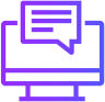 A purple icon featuring a computer screen with speech bubbles is offered by an immersive training program vendor.