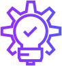 A purple light bulb with a check mark representing an immersive training program vendor.