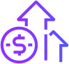 A purple icon representing currency exchange.