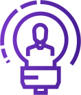 A purple light bulb icon depicting a person inside, suitable for an immersive training program vendor.