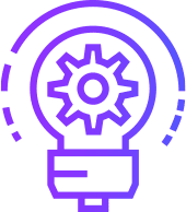 An icon of a light bulb with gears, created by an online training solutions vendor.