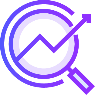 A purple magnifying glass showcasing an arrow pointing up towards the immersive training program vendor.