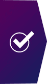 A purple hexagon with a check mark representing online solutions.