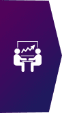 An icon with two people sitting at a desk, featuring a purple color scheme.