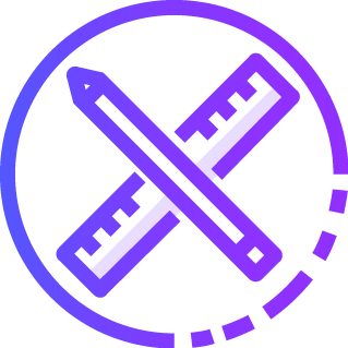 A purple circle with a ruler and pencil, providing an immersive training program.