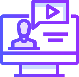 An immersive training program vendor's purple icon featuring a person on a computer screen.