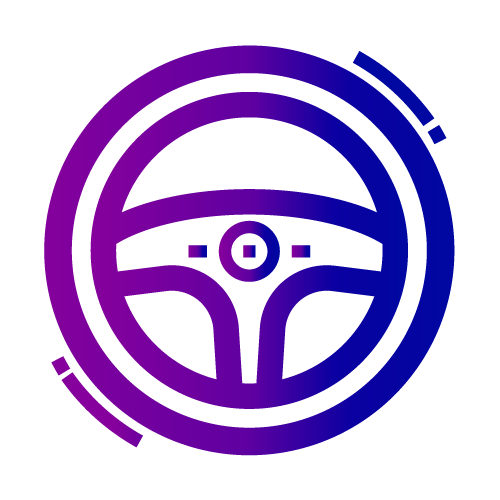 Stylized steering wheel icon enclosed within concentric circles, symbolizing training industries.