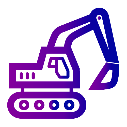 Purple excavator icon for industries on a white background.