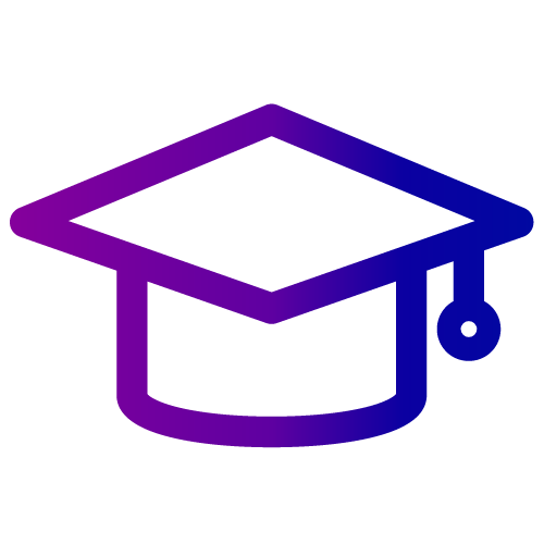 Academic cap icon in purple outline for training industries.