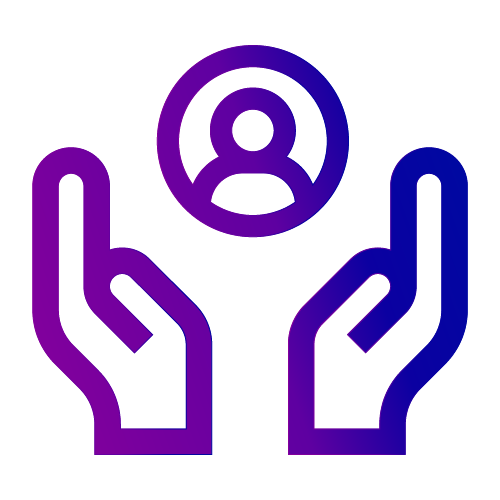 A stylized graphic of two hands cupping a human figure in a protective manner, symbolizing industries training.