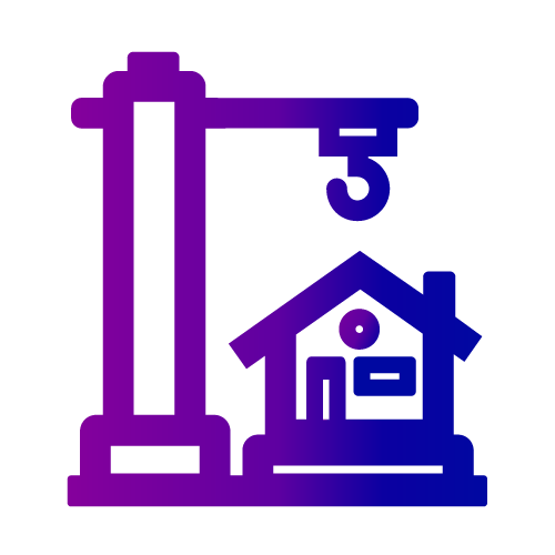 A stylized graphic of a crane lifting a house, indicative of construction industries.
