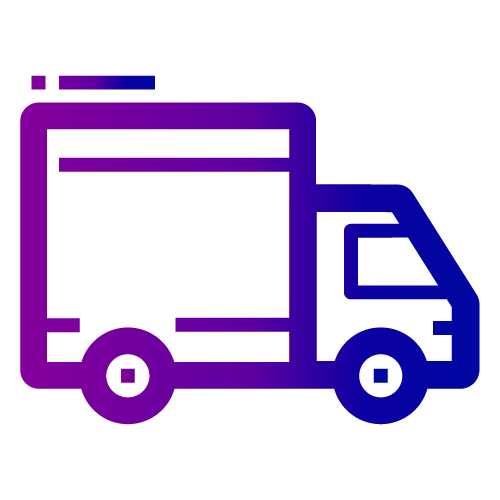 A purple icon of a delivery truck for industries.
