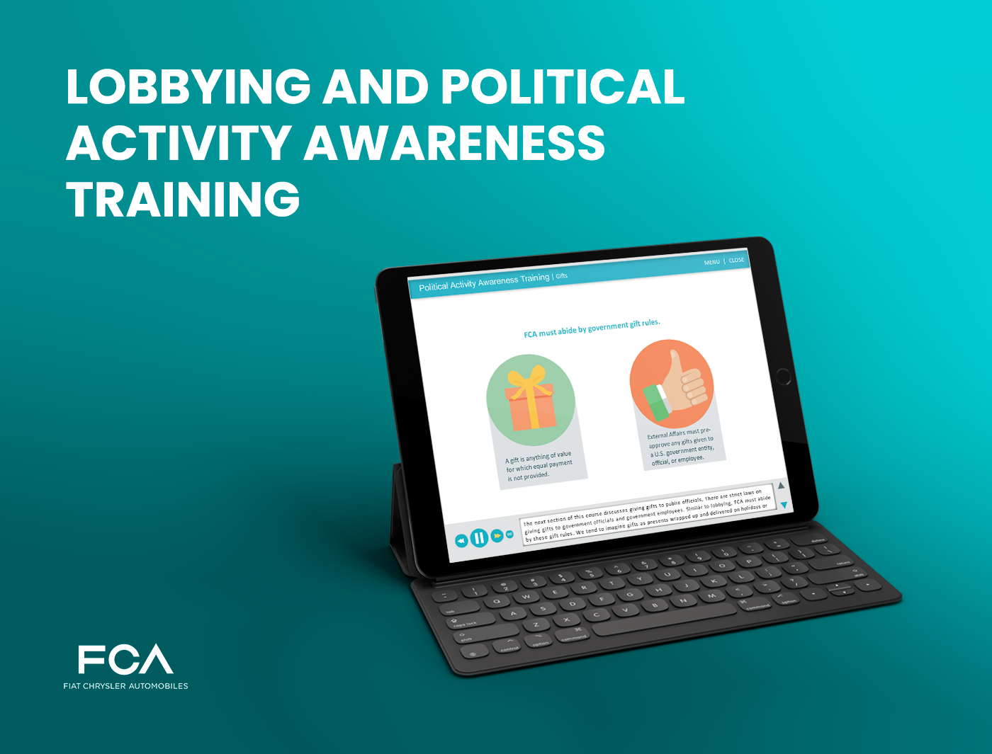 Laptop displaying an online course for Lobbying and Political Activity Training.