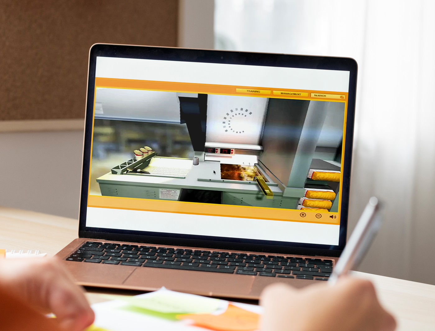 Person attending an online fast food cooking class on a laptop.
