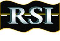 Designing Digitally - Logo of road systems, inc. featuring the initials "rsi" in silver 3D letters, on a black and green arched background with a highway and mobile app design. Designing Digitally -
