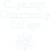 Designing Digitally - Logo of Cuyahoga Community College featuring the name in stylized green text with a virtual reality icon at the bottom. Designing Digitally -