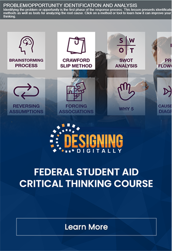 A graphic outlining various problem-solving and opportunity identification tools in the context of U.S. Dept. of Education - Federal Student Aid.