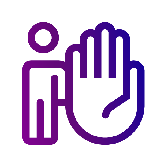 An illustrated purple icon depicting a person with a raised hand, suggesting a gesture of safety compliance or refusal.