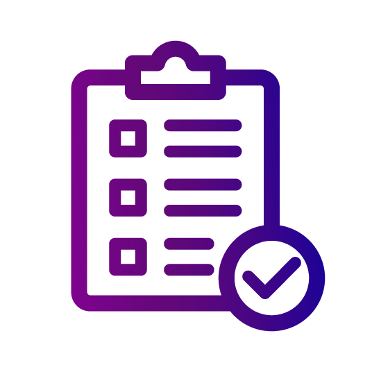 Designing Digitally - Purple clipboard icon with a checklist and a check mark, implying task completion or organization for a Mobile App Vendor, in a flat graphic style. Designing Digitally -