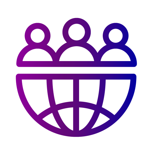 Three stylized figures over a globe, representing diversity and inclusion in international cooperation or global organization training for employees.