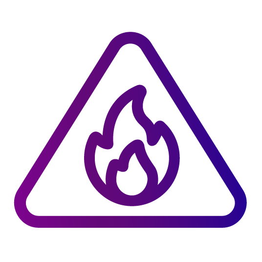 Purple flammable material safety warning sign.
