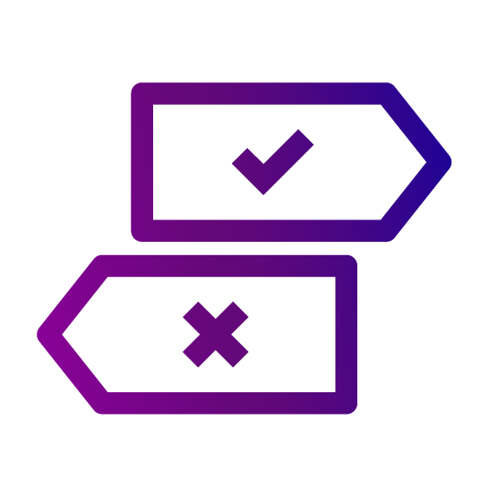 Two arrows pointing in opposite directions, one with a check mark indicating compliance and the other with a cross.