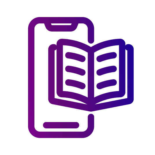 An icon depicting a smartphone and a book, possibly representing electronic reading or mobile education provided by a performance support vendor.