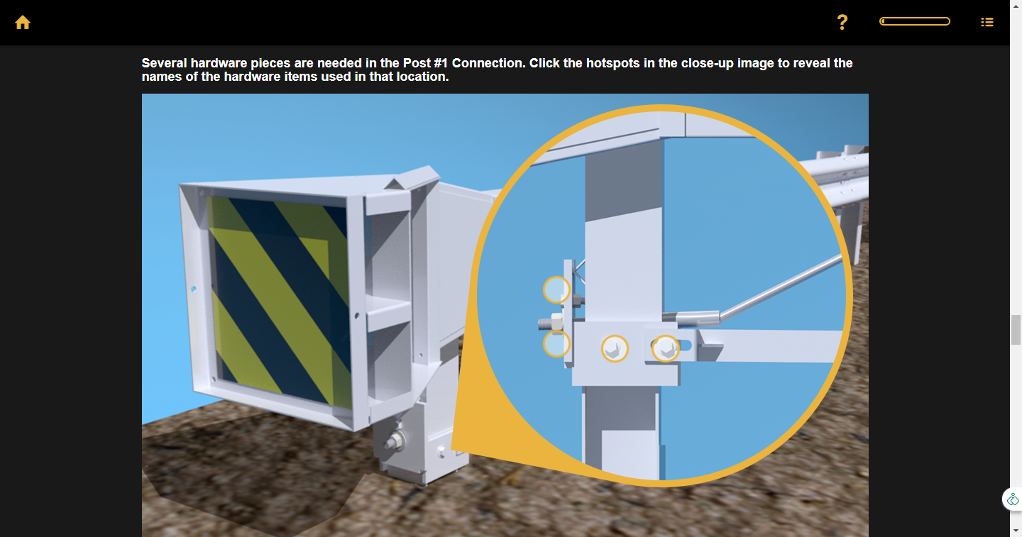 Designing Digitally - Close-up of a fence post connection with a highlighted view showing where several hardware pieces are needed, perfect for guard rails product training. Designing Digitally -