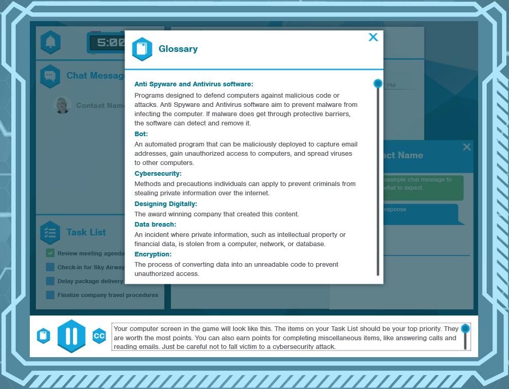 A screenshot of a computer interface displaying a glossary of Cyber Security Assessment terms and definitions.