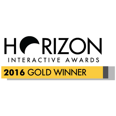 Designing Digitally - Logo of Horizon Interactive Awards showcasing "2016 Gold Winner" with a bold, stylized black and gold design for Online Training Vendor. Designing Digitally -