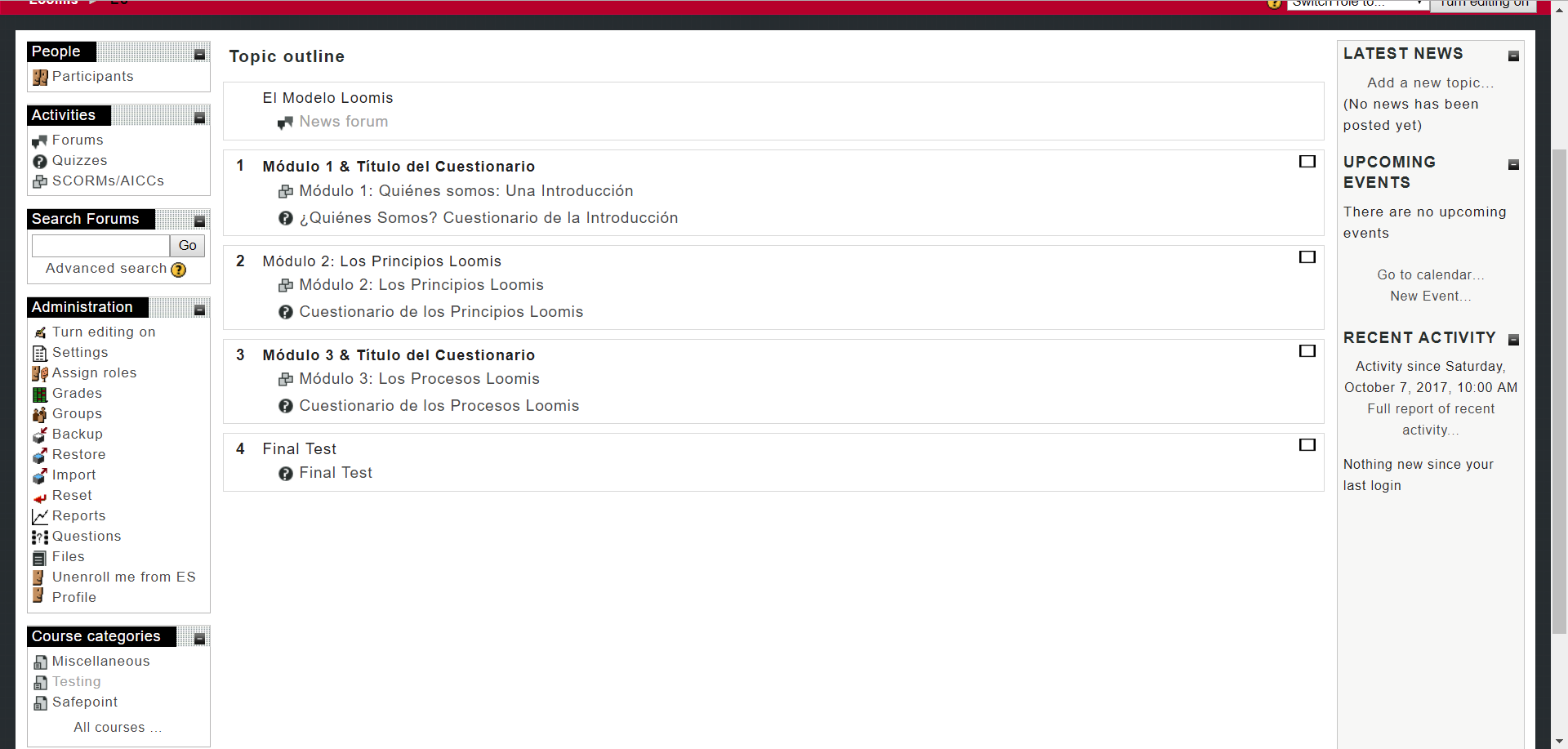Screenshot of a Custom Learning Management System vendor interface showing various course modules and administrative tools.