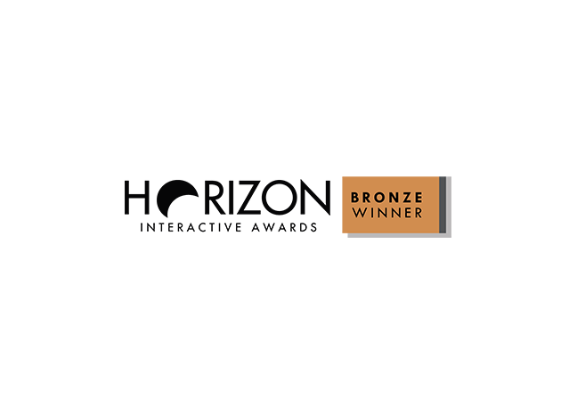 Designing Digitally - Horizon Interactive Awards logo with a bronze rectangle reading "Bronze Winner" on the right side, awarded for the CareSource Interactive Compliance Training Program. Designing Digitally -