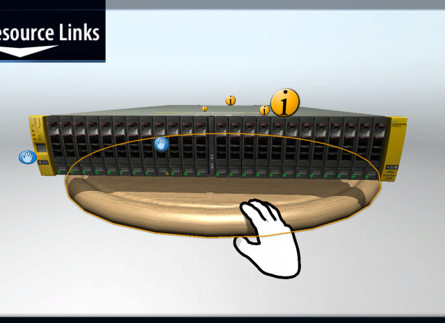 Designing Digitally - An image of a server rack interface with information icons, hand icons for interactive elements, and a "Resource Links" label in the corner, reminiscent of advanced 3D Repair Simulators. Designing Digitally -