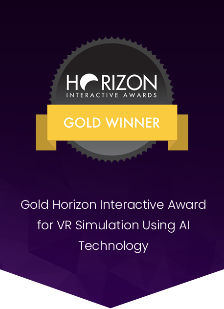 Designing Digitally - Gold horizon interactive award badge for eLearning vendor using AI technology, set against a dark purple background. Designing Digitally -