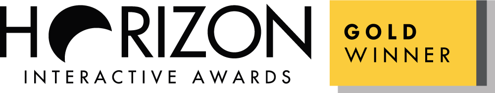 Designing Digitally - Logo of the eLearning Vendor Horizon Interactive Awards with "gold winner" text highlighted in yellow. Designing Digitally -