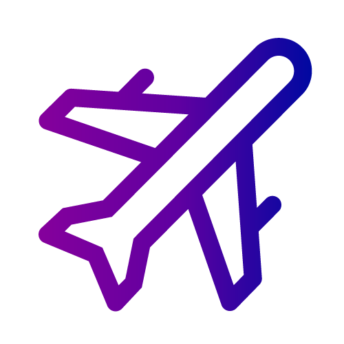 Designing Digitally - Icon depicting a stylized airplane with a purple outline and white fill, oriented diagonally from bottom left to top right, symbolizing an eLearning vendor's dynamic approach. Designing Digitally -