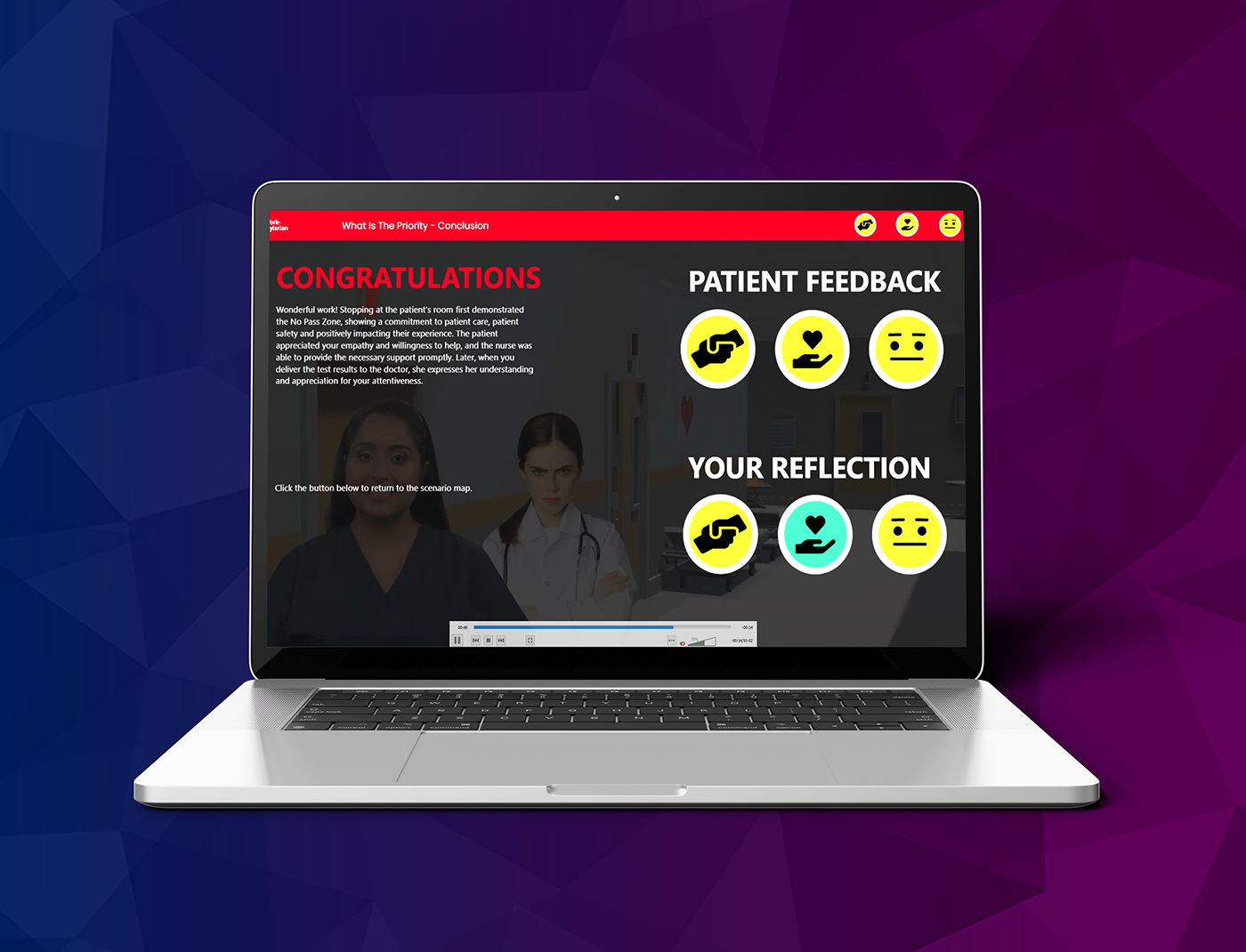 A laptop displaying patient feedback as part of an Empathy Training Program.