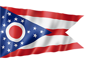 Designing Digitally - Ohio state flag with a red, white, and blue design, featuring a large red circle, white stars, and red and white stripes—a symbol as vibrant as our train the trainer online program. Designing Digitally -