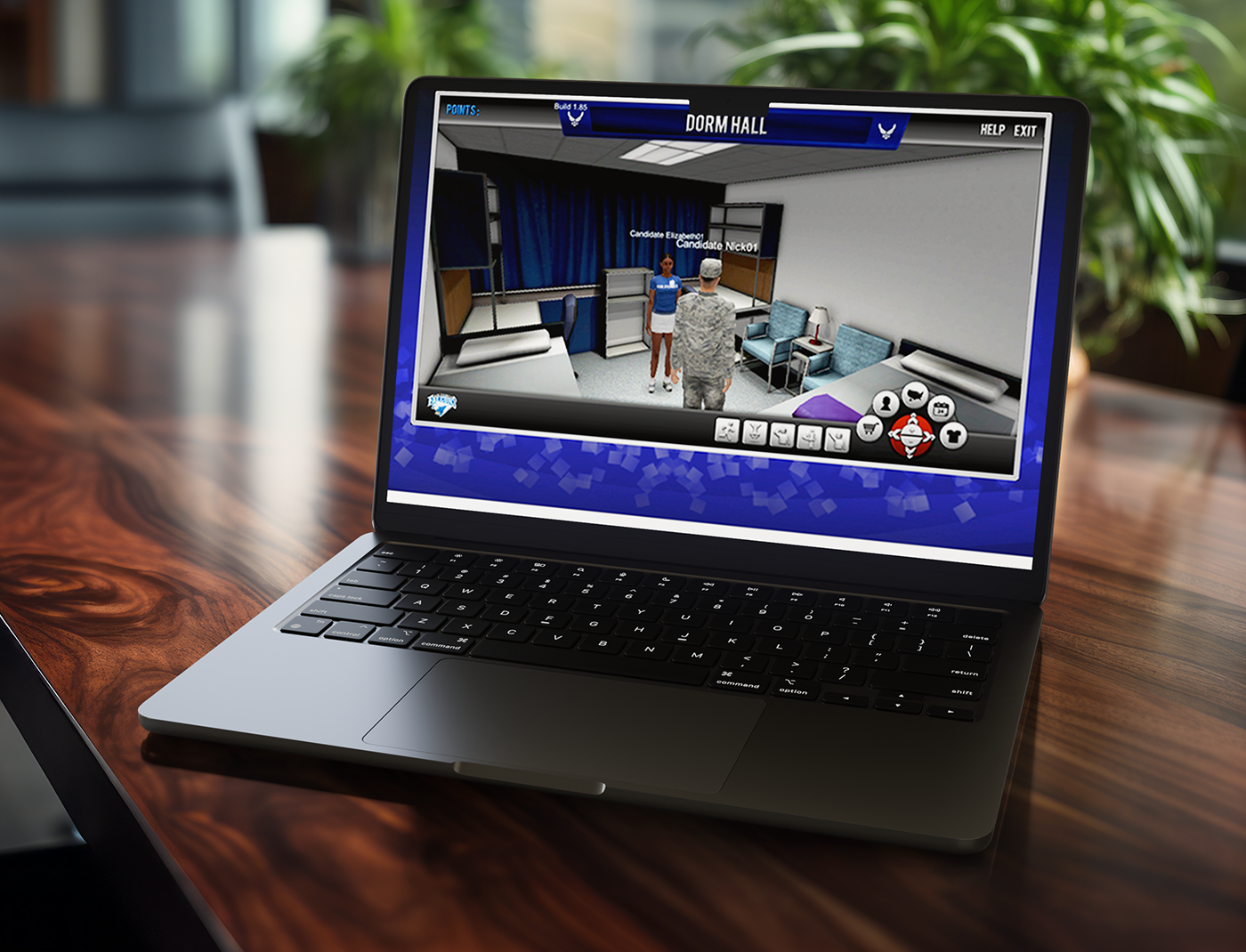 A laptop is sitting on a table with a screen showing a video at the United States Air Force Academy (USAFA).