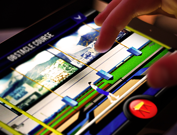 A person from the United States Air Force Academy (USAFA) is pointing at a screen on a tablet in a web-based metaverse.