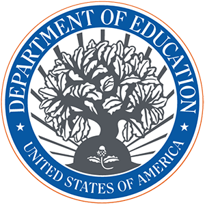 Designing Digitally - Seal of the United States Department of Education featuring a tree and a shield with rays inside a blue circle with the words “Department of Education, United States of America,” symbolizing its mission to foster educational initiatives, including programs like Occupational Therapy Simulations. Designing Digitally -